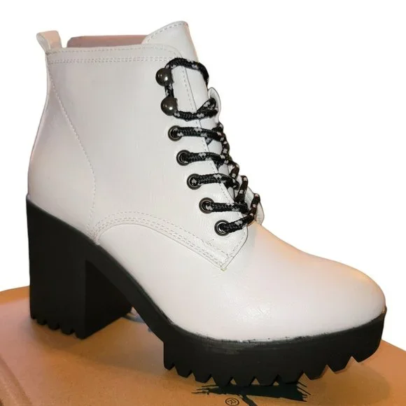 Seven7 Flatiron Off-White Ankle Boot Platform Lace-up Womans Size 9 JJ3342 - Picture 4 of 11